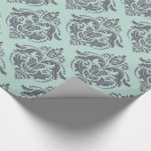 Grey & Light Green Floral Damaskers Cadeaupapier (Hoek)