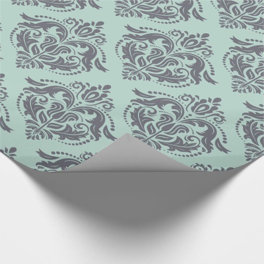 Grey & Light Green Floral Damaskers Cadeaupapier (Hoek)