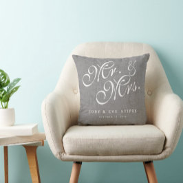 Grey Linen Initialen Mr. en Mrs Wedding Pillow Kussen