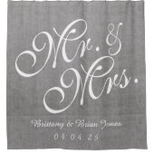 Grey Linen Kijk Mr en Mrs Names Date Wedding Douchegordijn (Voorkant)