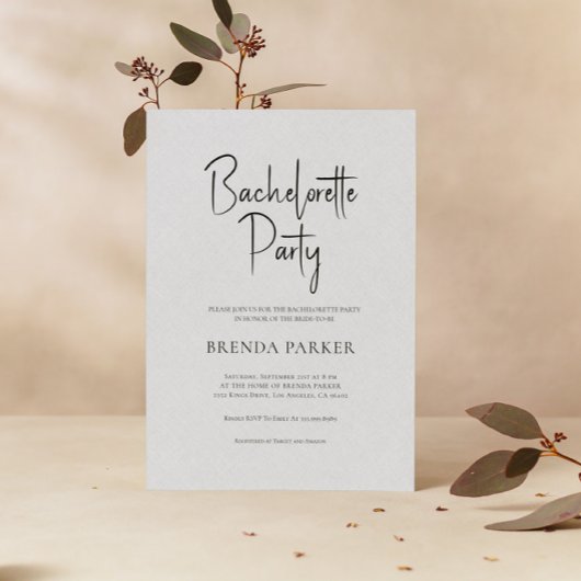 Grey Linen Simple Black Script Bachelorette Party Kaart