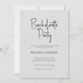 Grey Linen Simple Black Script Bachelorette Party Kaart (Voorkant)