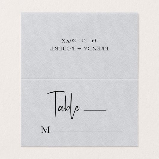 Grey Linen Simple Black Script Weduwgoedkaart Visitekaartje (Buitenkant ongevouwen)