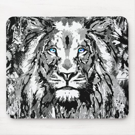 Grey Lion Mousepad - Lion Head Portret Tekening Muismat (Voorkant)