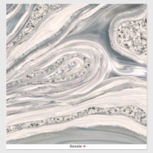 Grey liquid marble and crystal - pearl and silver sticker