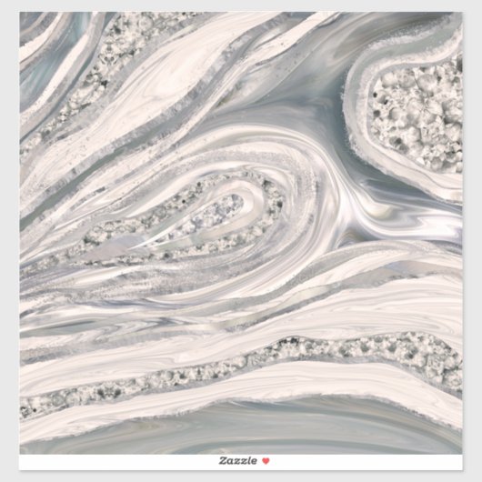 Grey liquid marble and crystal - pearl and silver sticker (Vel)