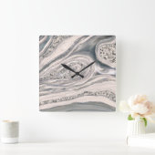Grey liquid marble and crystal - pearl and silver vierkante klok (Huis)