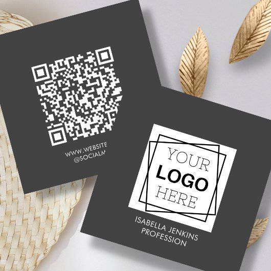 Grey | LOGO | QR Code Vierkant Visitekaartje