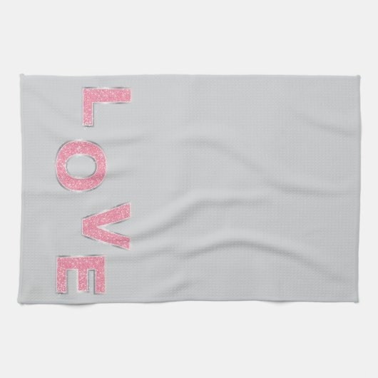 Grey Love Pink Silver Glitter Theedoek (Horizontaal)