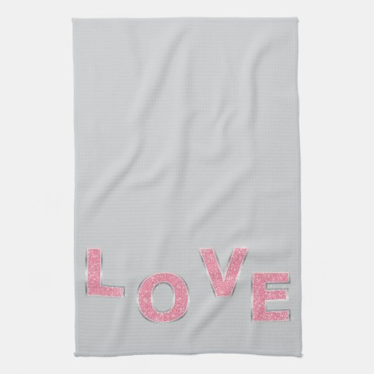 Grey Love Pink Silver Glitter Theedoek (Verticaal)