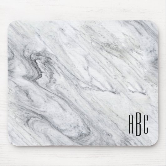 Grey Marble Black, drie Letter-monogram Muismat (Voorkant)