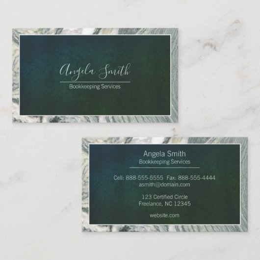 Grey Marble Border Fancy Script Professional Visitekaartje (Voorkant / Achterkant)