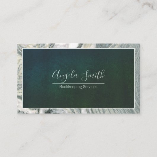 Grey Marble Border Fancy Script Professional Visitekaartje (Voorkant)
