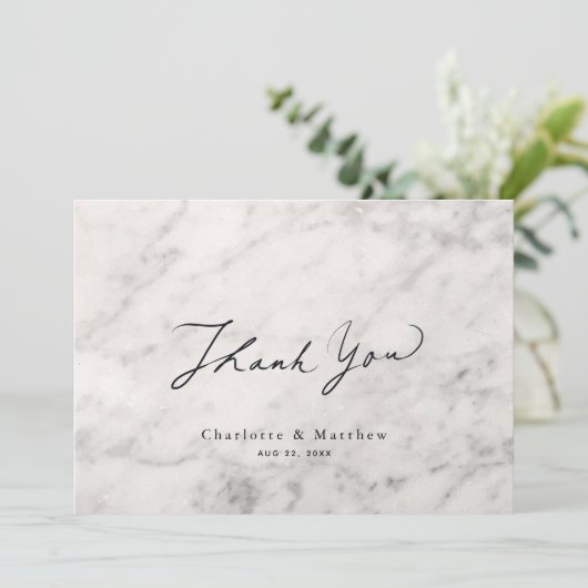 Grey Marble Caligraphy Wedding Bedankkaart (Staand voorkant)