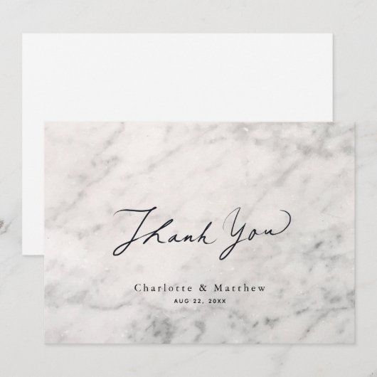 Grey Marble Caligraphy Wedding Bedankkaart (Voorkant / Achterkant)