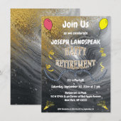 Grey Marble & Gold Streamers Happy Retirement Kaart (Voorkant / Achterkant)