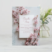 Grey Marble Pink Sakura Botanical Frame Wedding Kaart (Staand voorkant)