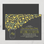 Grey Mason Jar Yellow Flowers Uitnodiging voor de (Voorkant / Achterkant)