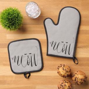 Grey Meow Cat Ovenwant & Pannenlap Set