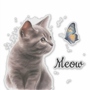 Grey Meow Cat Sticker