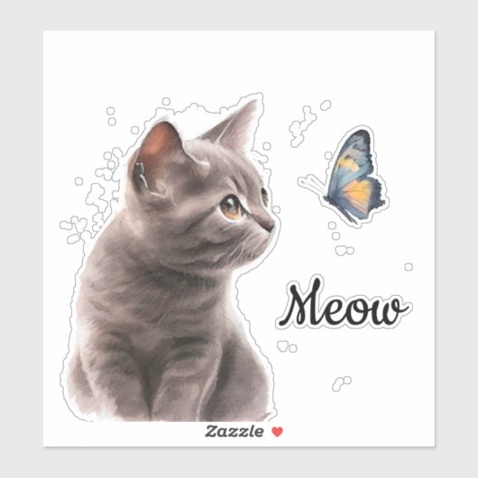 Grey Meow Cat Sticker (Vel)