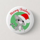 Grey Meowy kerstKat Button (Voorkant)