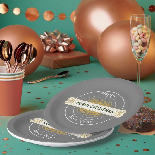 Grey Merry Christmas, Happy New Year Paper Bord (Multi)