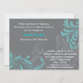 Grey Metalic Damask - blauwe uitnodiging (Voorkant)
