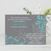 Grey Metalic Damask - blauwe uitnodiging (Staand voorkant)