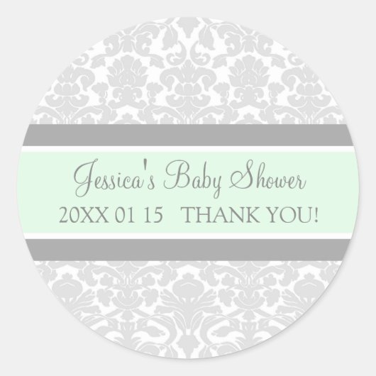Grey Mint Damask Baby shower Favor Stickers (Voorkant)