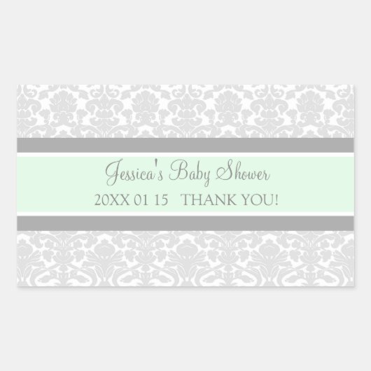 Grey Mint Damask Baby shower Favor Stickers (Voorkant)