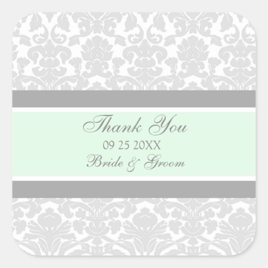 Grey Mint Damask Dank u bruiloft gunst Labels (Voorkant)