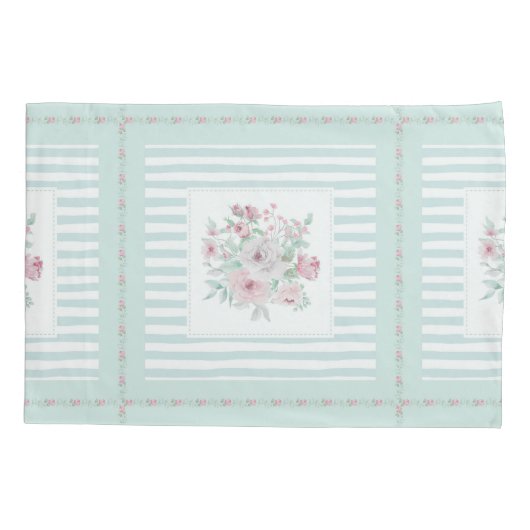 Grey Mint Green Blush Posies Kussensloop (Achterkant-Links)