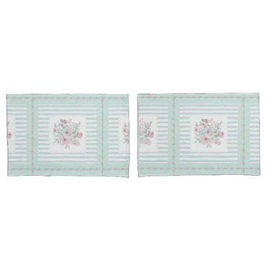 Grey Mint Green Blush Posies Kussensloop (Voorkant-Set)