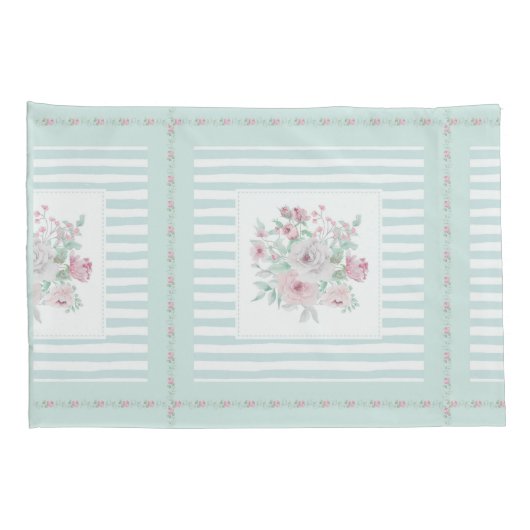 Grey Mint Green Blush Posies Kussensloop (Achterkant-Rechts)