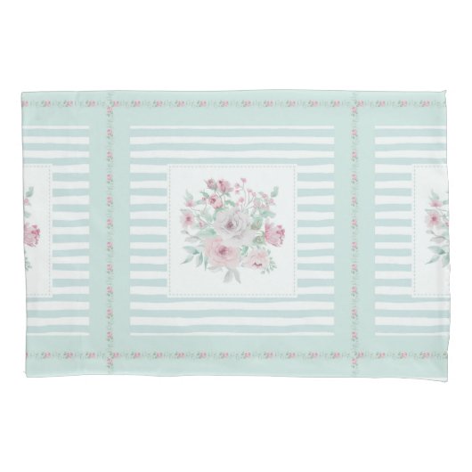 Grey Mint Green Blush Posies Kussensloop (Voorkant-Links)
