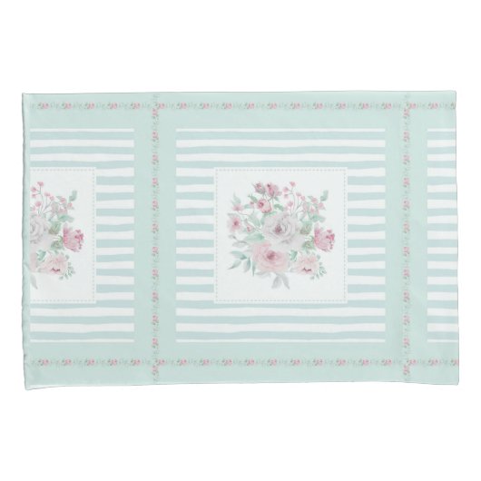 Grey Mint Green Blush Posies Kussensloop (Voorkant-Rechts)