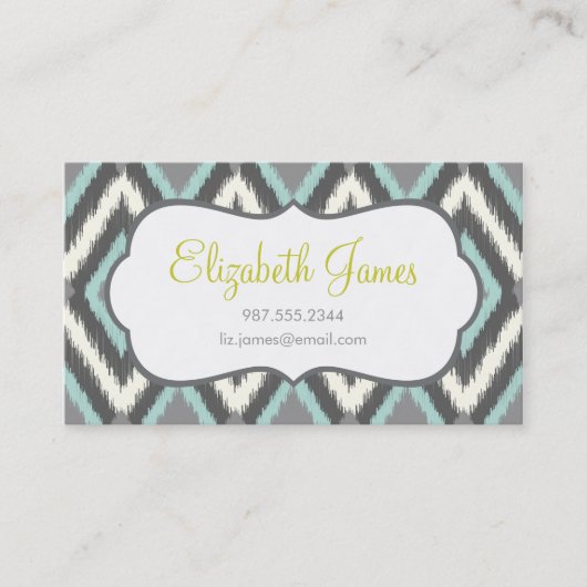 Grey & Mint Tribal Ikat Chevron Visitekaartje (Voorkant)