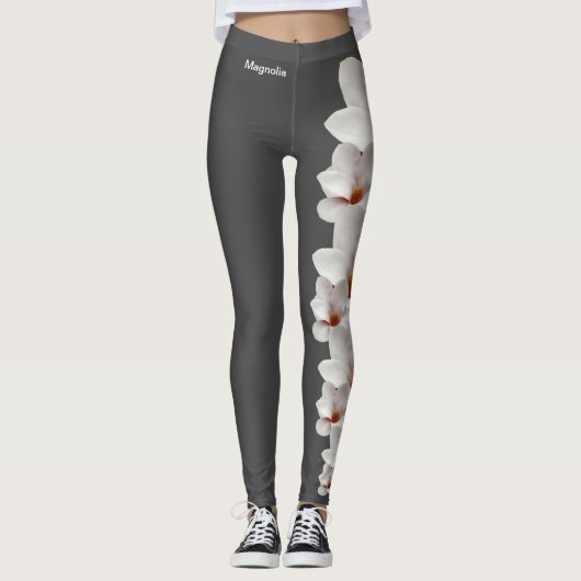 Grey Mississippi State Flower Magnolia Leggings (Voorkant)