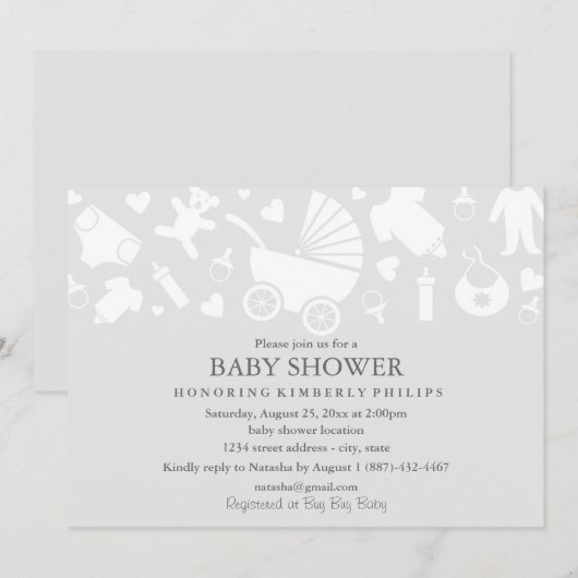 Grey Modern Baby shower Invitation Kaart (Voorkant / Achterkant)