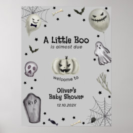 Grey Modern Little Boo Ghost Baby shower Welkom Poster