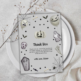 Grey Modern Little Boo Ghost Boy Baby shower Bedankkaart