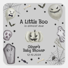 Grey Modern Little Boo Ghost Boy Baby shower Vierkante Sticker