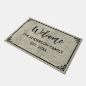 Grey | Modern Monogram De familienaam Welkom Deurmat (Schuin)