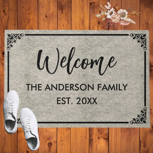 Grey | Modern Monogram De familienaam Welkom Deurmat