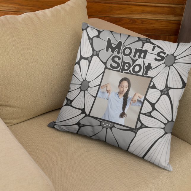Grey Mom's Spot Couch Foto Moederdag Gift Kussen (Creator heeft geüpload)