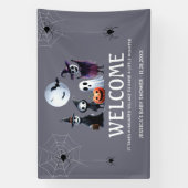 Grey Monster Halloween Baby shower Welkom Vinyl Spandoek (Verticaal)