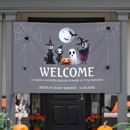 Grey Monster Halloween Baby shower Welkom Vinyl Spandoek