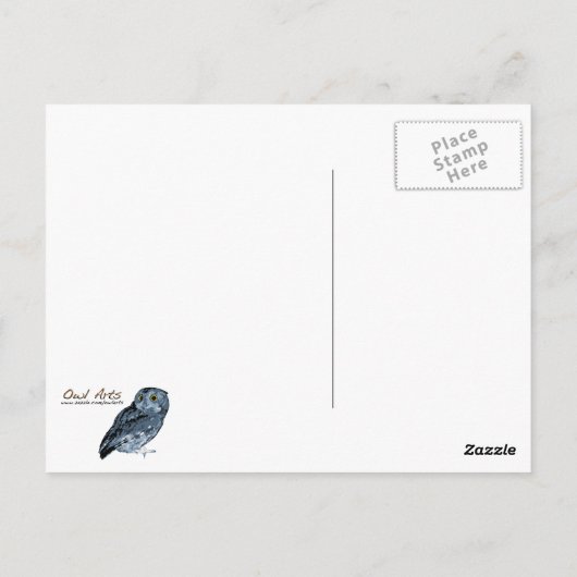 Grey Morph Eastern Screech Owl in Midnight Briefkaart (Achterkant)