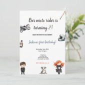 GREY MOTO RIDERS BIRTHDAY PARTY INVITATION KAART (Staand voorkant)